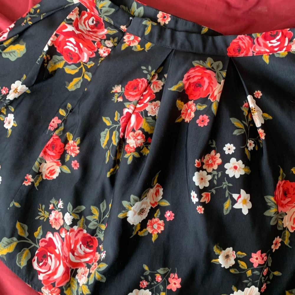 Dark Floral Skater Skirt